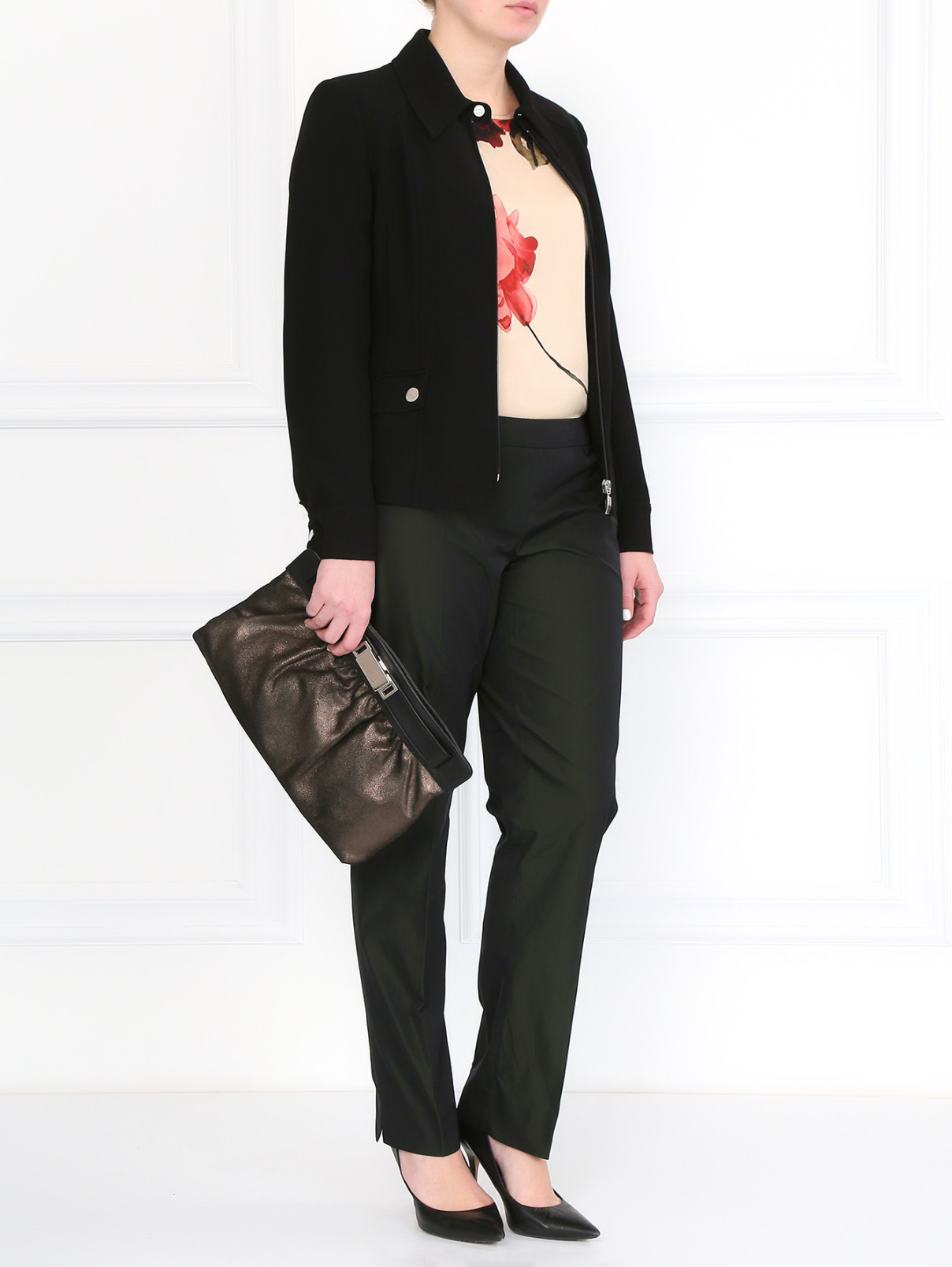 Marina Rinaldi черные брюки прямые фасона с эффектом парчи (32149) купитьсо скидкой – распродажа в Боско Аутлет
